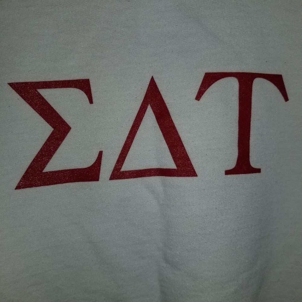 Champion ECO White And Red Crewneck Sweater Signa Delta Tau Cornell Size Medium - Picture 12 of 12